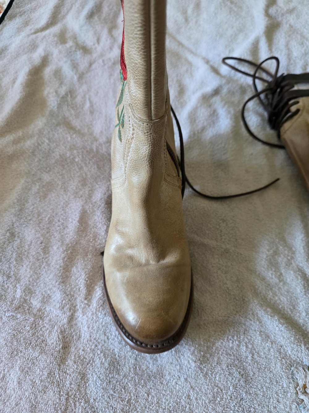 Freebird Women's Tan Leather Mid-Calf Boots with Red Rose Embroidery - Picture 4 of 6